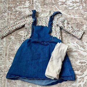 Carter’s Blue Denim Kids Dress with Cream Tights & Floral Undershirt